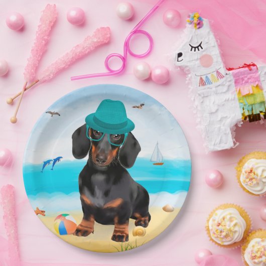 Dackel Dog on Beach Pappteller (Party)