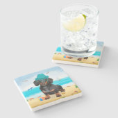 Dackel Dog on Beach Steinuntersetzer (Seitenansicht)