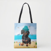 Dackel Dog on Beach Tasche (Vorderseite)