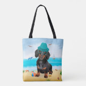 Dackel Dog on Beach Tasche (Rückseite)