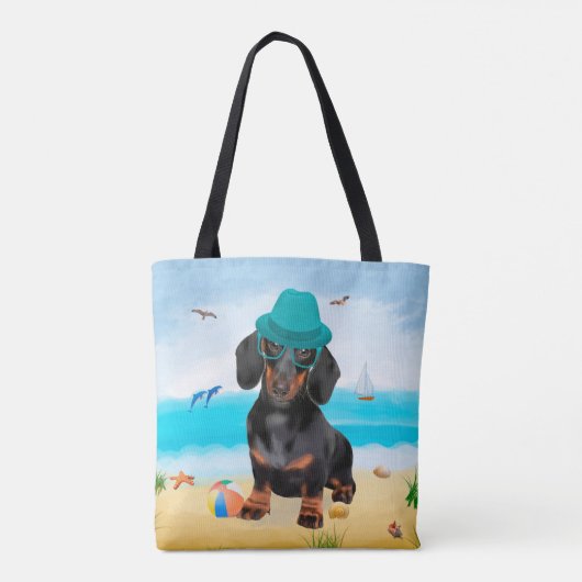 Dackel Dog on Beach Tasche (Rückseite)