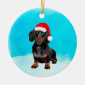 Dackel Dog On Beach Weihnachtshut Keramik Ornament (Vorne)