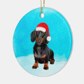 Dackel Dog On Beach Weihnachtshut Keramik Ornament (Links)
