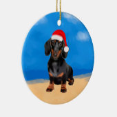 Dackel Dog On Beach Weihnachtshut Keramik Ornament (Rechts)