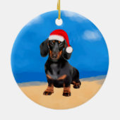 Dackel Dog On Beach Weihnachtshut Keramik Ornament (Hinten)