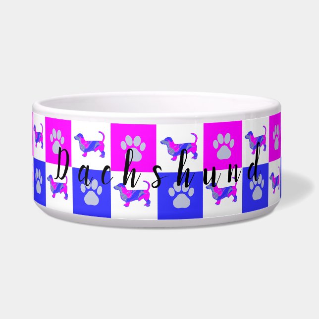 Dackel Dog & Paw Hot Pink und Blue Pet Bowl Napf (Vorderseite)