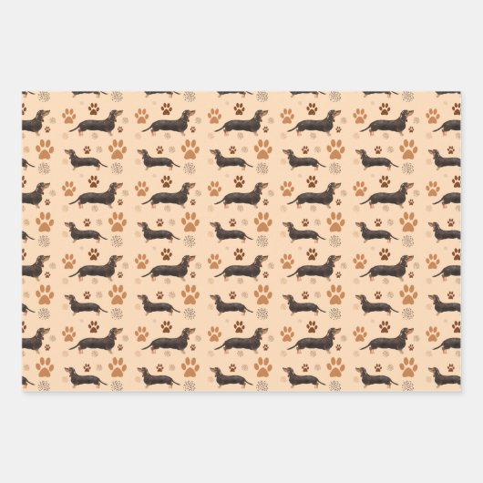 Dackel Dog Paws Wrapping Paper Set 3 Geschenkpapier Set (Vorderseite)