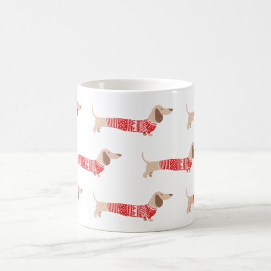 Dackel Dog Red Christmas Sweater Pattern Urlaub Kaffeetasse (Mittel)