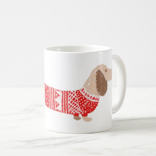 Dackel Dog Red Christmas Sweater Pattern Urlaub Kaffeetasse (VorderseiteRechts)
