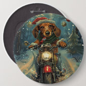 Dackel Dog Riding Motorrad Weihnachten Button (Vorne & Hinten)
