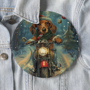 Dackel Dog Riding Motorrad Weihnachten Button