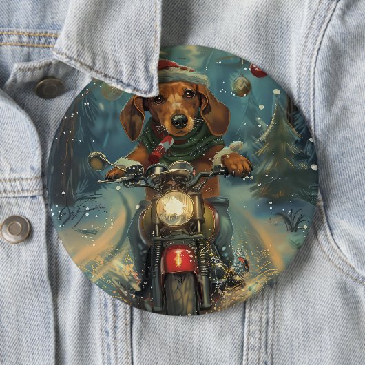 Dackel Dog Riding Motorrad Weihnachten Button (Beispiel)