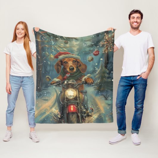 Dackel Dog Riding Motorrad Weihnachten Fleecedecke (Beispiel)