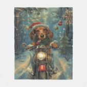 Dackel Dog Riding Motorrad Weihnachten Fleecedecke (Vorderseite)