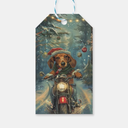 Dackel Dog Riding Motorrad Weihnachten Geschenkanhänger (Vorderseite)