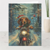 Dackel Dog Riding Motorrad Weihnachten Karte (Vorderseite)