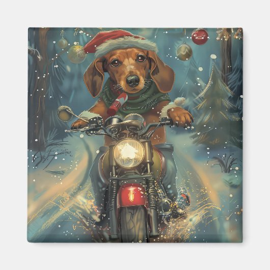 Dackel Dog Riding Motorrad Weihnachten Magnet (Vorne)