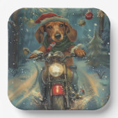 Dackel Dog Riding Motorrad Weihnachten Pappteller (Vorderseite)