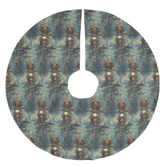 Dackel Dog Riding Motorrad Weihnachten Polyester Weihnachtsbaumdecke (Vorderseite)