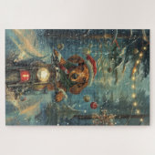 Dackel Dog Riding Motorrad Weihnachten Puzzle (Horizontal)