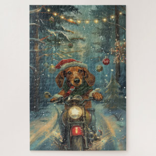 Dackel Dog Riding Motorrad Weihnachten Puzzle
