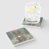 Dackel Dog Riding Motorrad Weihnachten Steinuntersetzer (Seitenansicht)