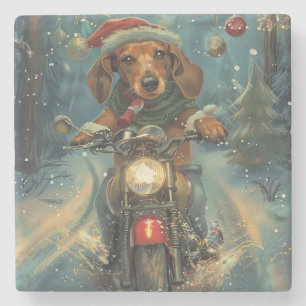 Dackel Dog Riding Motorrad Weihnachten Steinuntersetzer