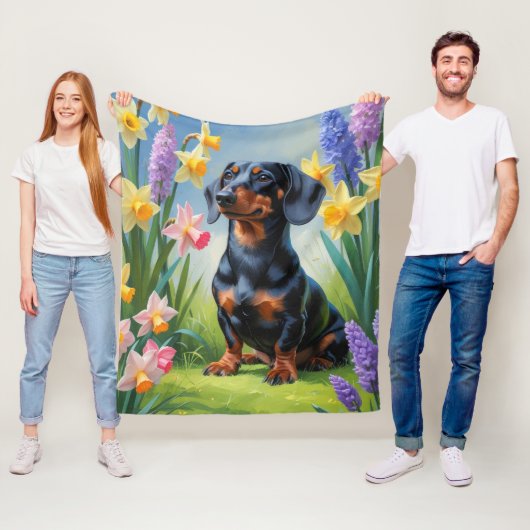 Dackel Dog Spring Blumen Malerei Fleecedecke (Beispiel)