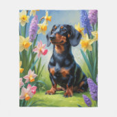 Dackel Dog Spring Blumen Malerei Fleecedecke (Vorderseite)