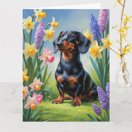 Dackel Dog Spring Blumen Malerei Karte (Gelbe Blume)