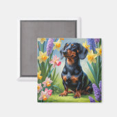 Dackel Dog Spring Blumen Malerei Magnet (Vorderseite/Rückseite)