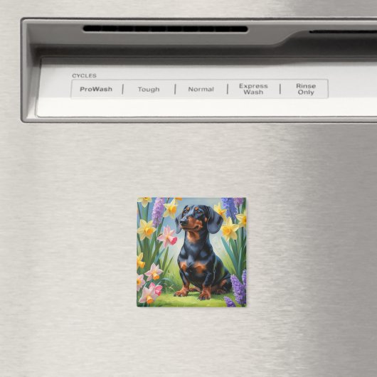 Dackel Dog Spring Blumen Malerei Magnet (In Situ (Geschirrspüler))
