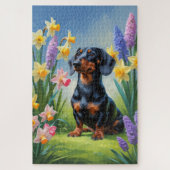 Dackel Dog Spring Blumen Malerei Puzzle (Vertikal)