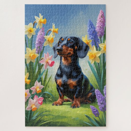 Dackel Dog Spring Blumen Malerei Puzzle (Vertikal)