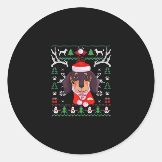 Dackel Dog Ugly Weihnachten Klassischer T - Shirt Runder Aufkleber (Vorderseite)