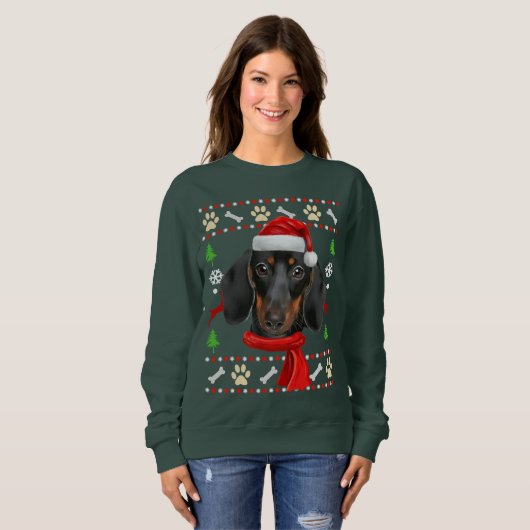 Dackel Dog Ugly Weihnachten Sweatshirt (Vorne ganz)
