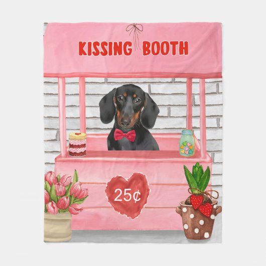 Dackel Dog Valentine's Day Kissing Booth Fleecedecke (Vorderseite)