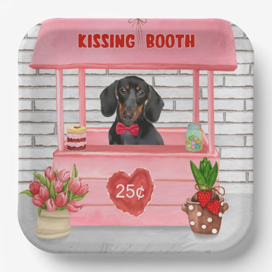 Dackel Dog Valentine's Day Kissing Booth Pappteller (Vorderseite)