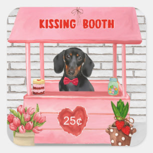 Dackel Dog Valentine's Day Kissing Booth Quadratischer Aufkleber