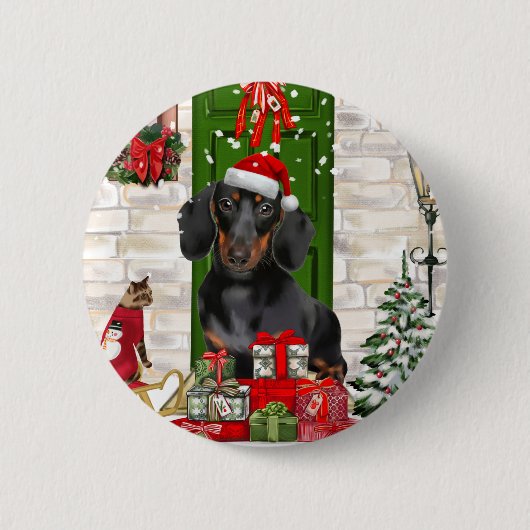 Dackel Dog Weihnachten Button (Vorderseite)