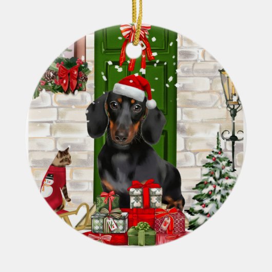 Dackel Dog Weihnachten Keramik Ornament (Vorne)