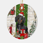 Dackel Dog Weihnachten Keramik Ornament (Links)