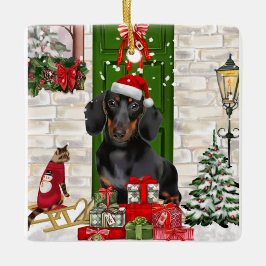 Dackel Dog Weihnachten Keramikornament (Vorderseite)