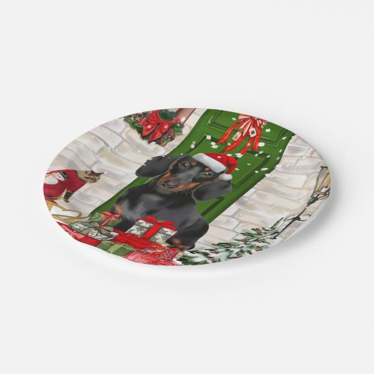 Dackel Dog Weihnachten Pappteller (Schrägansicht)