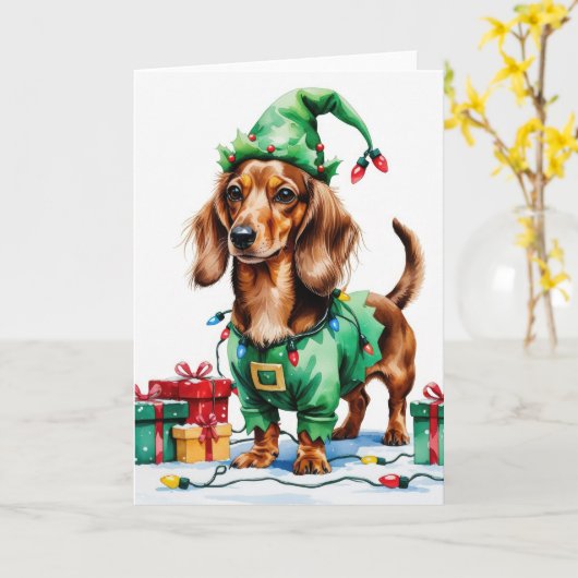 Dackel Dog Weihnachtsgrüßen Karte (Gelbe Blume)