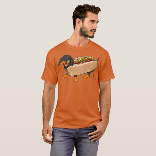 Dackel Dog Weiner Hundebüte in einem heißen Bun T-Shirt (Vorne ganz)