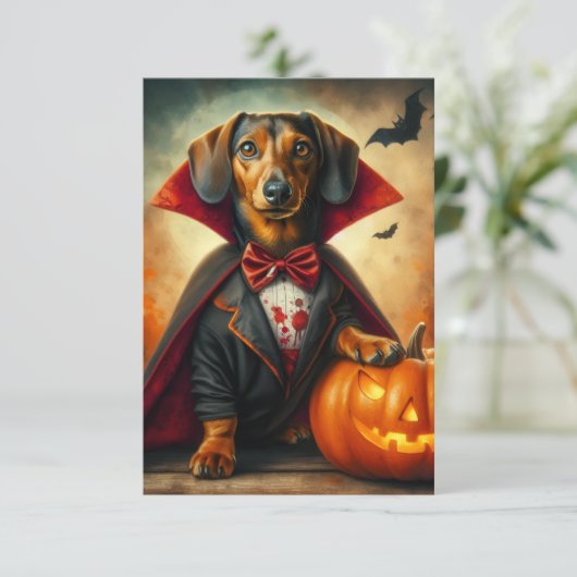 Dackel Dracula Halloween-Party Einladung (Stehend Vorderseite)