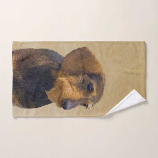 Dackel (Drahthaar) Gemälde Original Hundekunst Badhandtuch Set (Handtuch)