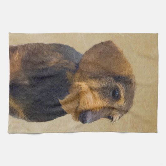 Dackel (Drahthaar) Gemälde Original Hundekunst Geschirrtuch (Horizontal)