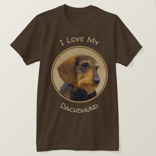 Dackel (Drahthaar) Gemälde Original Hundekunst T-Shirt (Design vorne)